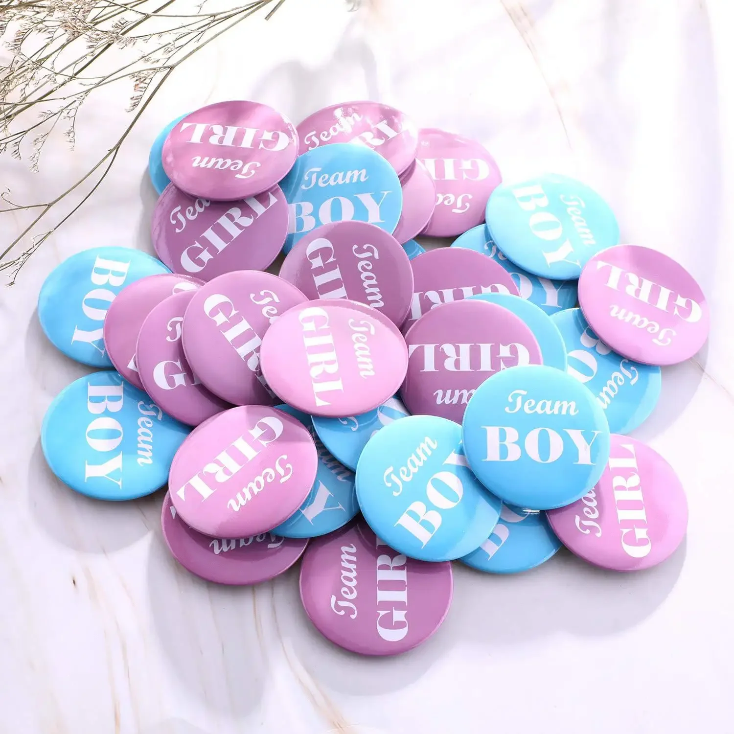 Boy or Girl Gender Reveal Badges Team Boy Team Girl Tinplate Button Badge Decoration Party Buttons Sticker Welcome Baby Shower