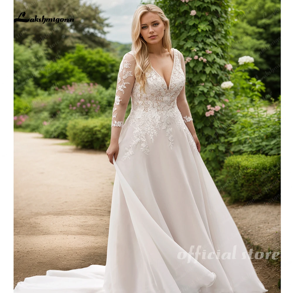 Lakshmigown Plus Size Langarm-Hochzeitskleid mit Cape für Damen, A-Linie, Spitzenapplikationen, Vestidos De Casamento, maßgeschneidert. – Detail 7