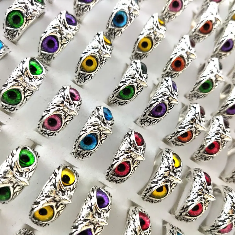الجملة الكثير 10/20/100 قطعة اللون العلوي عيون خمر لطيف البومة الحيوان خواتم للرجل والمرأة الشرير مجوهرات الساخن 2022