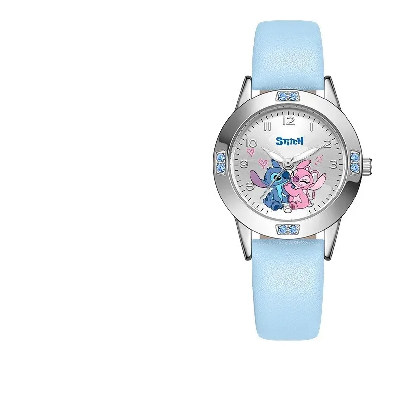 Disney lilo & stitch menina relógios diamante relógio de quartzo anime ponto bonito dos desenhos animados couro pulso moda aço cinto relógio