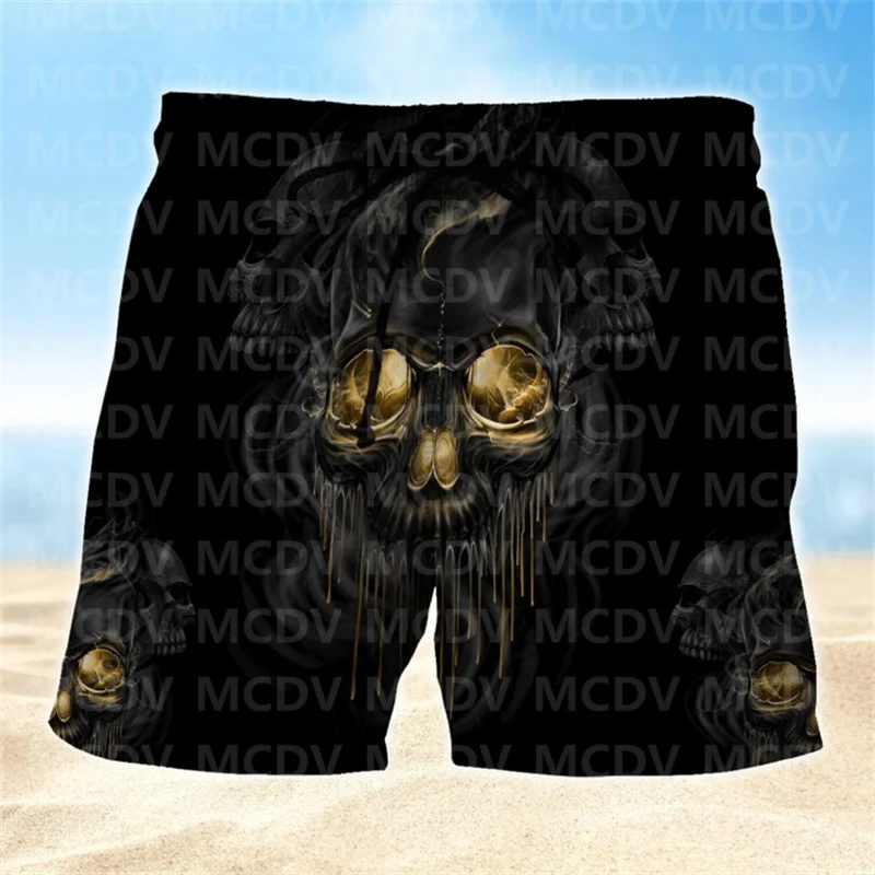 

Black Melting Skull Skull Short, Skull Lover Men's Swim Trunks, Skull Lover Hawaiian Shorts for Men