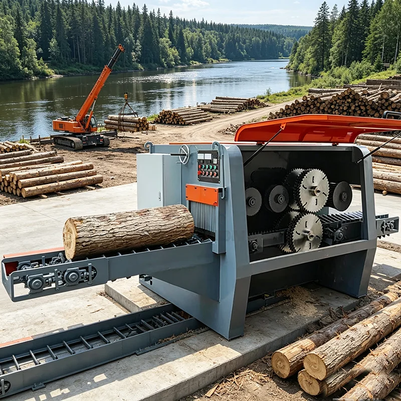 Mass Production Log Multi Rip Saw High Yield Round Timber Splitting Machine for Large Wood Processing Base