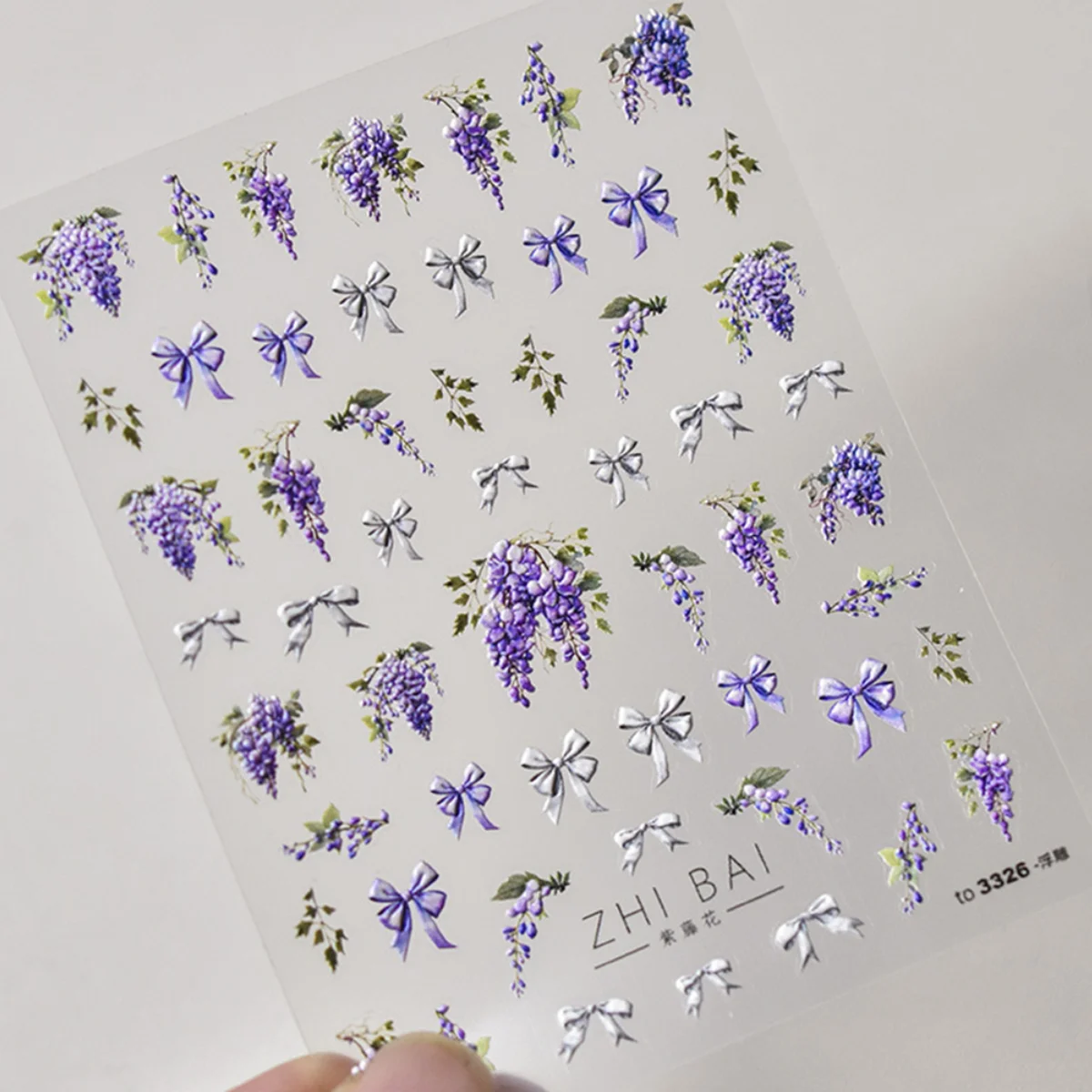 1pcs 5D Japanese Kawaii Purple Wisteria Flower Nail Art Stickers Flower Bow Nail Decoration Slider Decal Adhesive Transfer Part