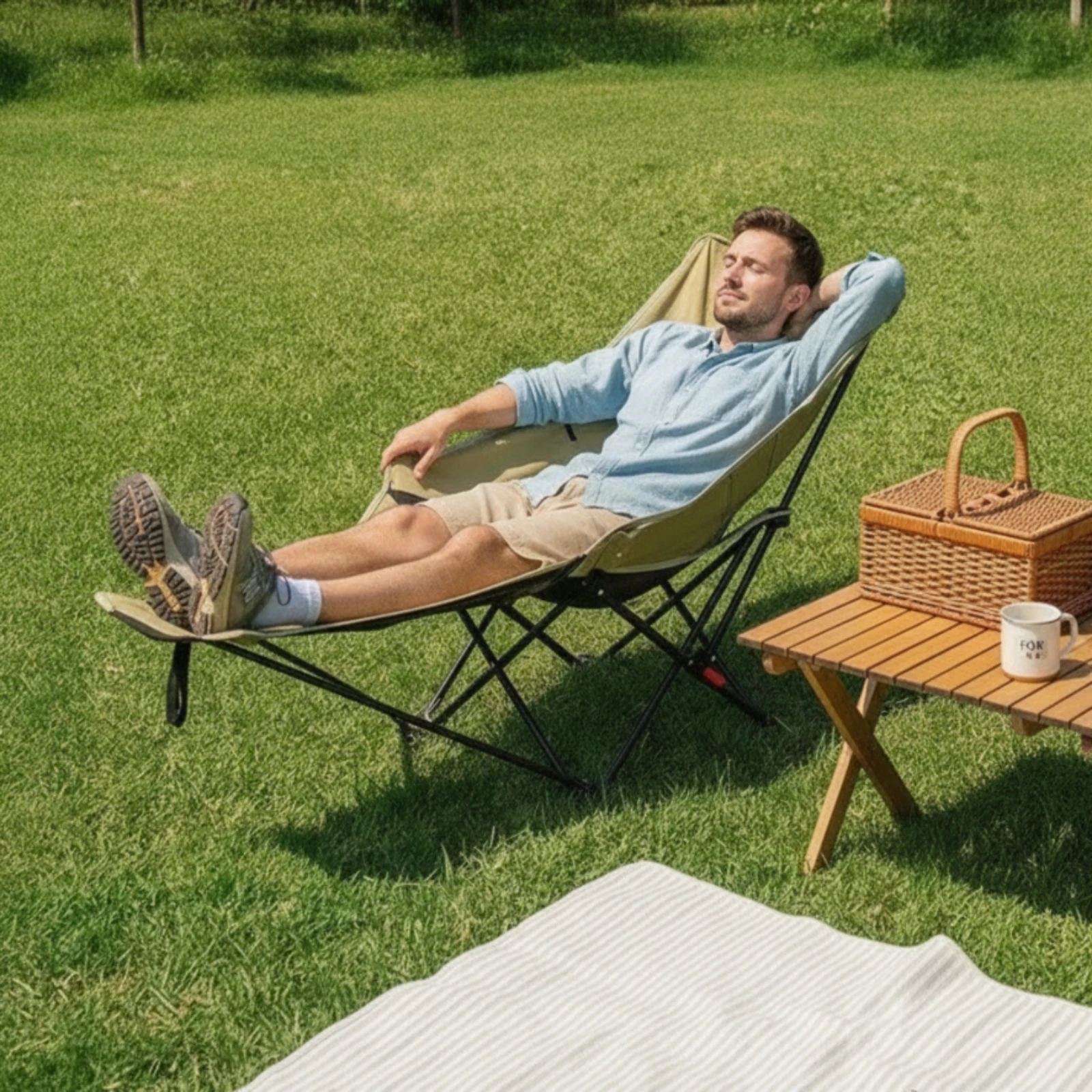 Moon Chair with Leg Rest Collapsible Reclining Camping Chair Foldable Lawn Lounger Portable Supportive for Campers, Beach view 6