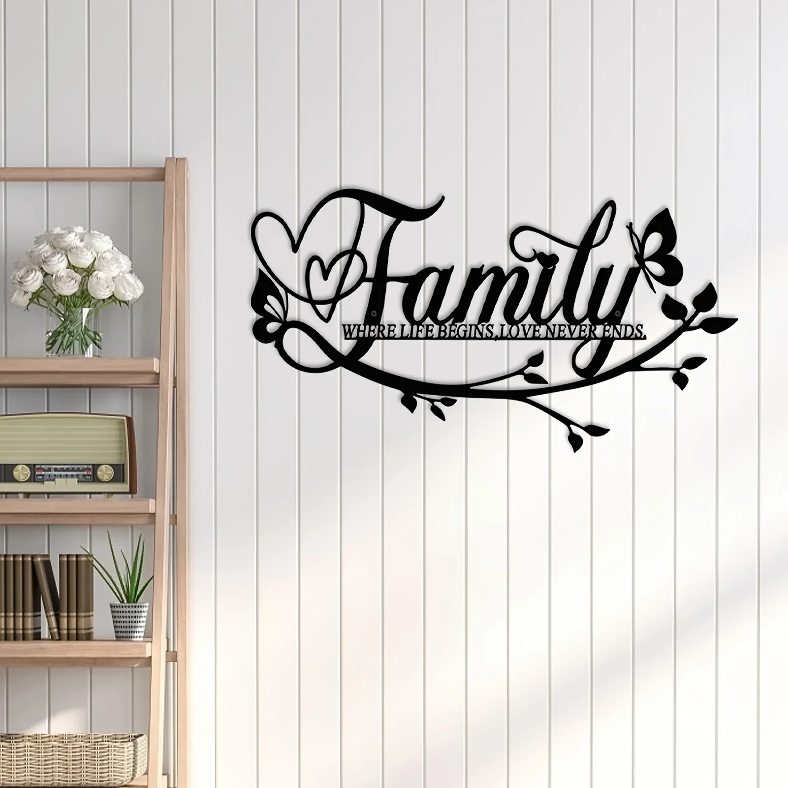 HelloYoung Home Decor, Wall Metal Home Sign, Black Wall Art Flower Letter Sign, Metal Happy Wall Art, for Home Wall Decorations