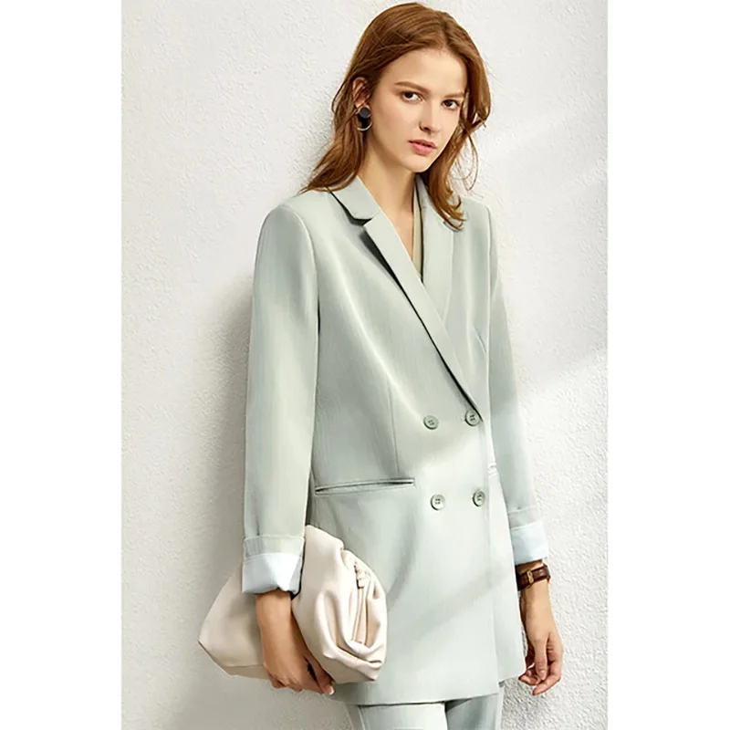 Formal Double Breasted Women's Suits Notch Lapel Elegant Femal Office Lady 2 Piece Jacket Pants Set Luxury Outfits Terno Blazer