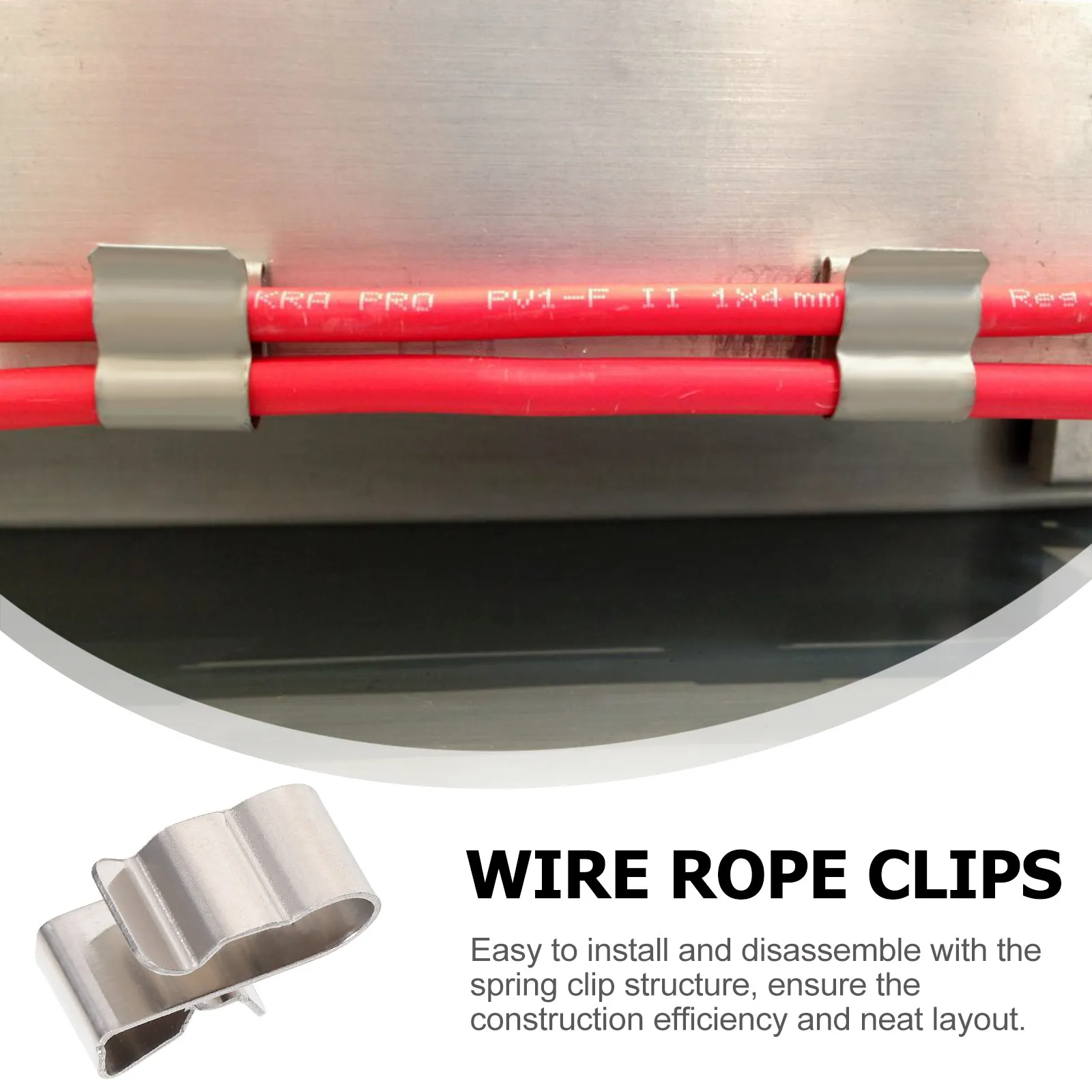 1Set Stainless Steel Cable Clips High Strength Wire Rope Clips Spring Clip Design Anti-Slip Solar Photovoltaic Cable Organizer