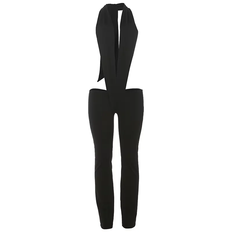 Sisterlinda เอวที่สวยงาม Jumpsuits Hipster ลึก V คอ Backless Skinny Chic ตัด Overalls Mujer Midnight Clubwear
