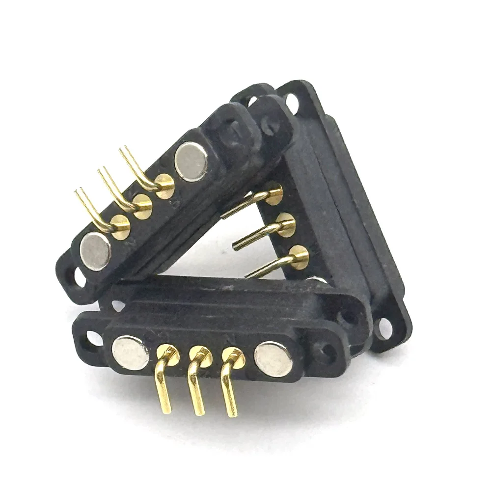 3Pin With Ears Waterproof Magnetic Pogo Pin Connector Spring Loaded Male Female Curved Needle DC Signal Transmission Charging