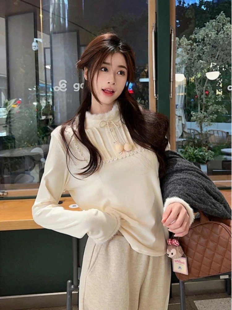 

Меховые лоскутные пуловеры с полувысоким воротником, элегантный простой вязаный топ для женщин, осень-зима 2021, новые свитера Mujer