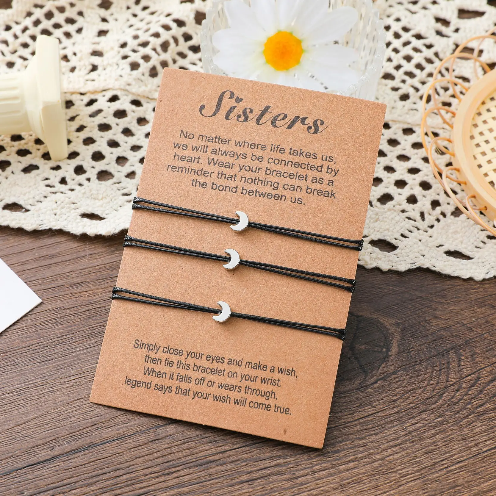 Fashion New Sister Card Bracelet Three Piece Set Versatile Moon Adjustable Weaving Jewelry Gift Wholesale