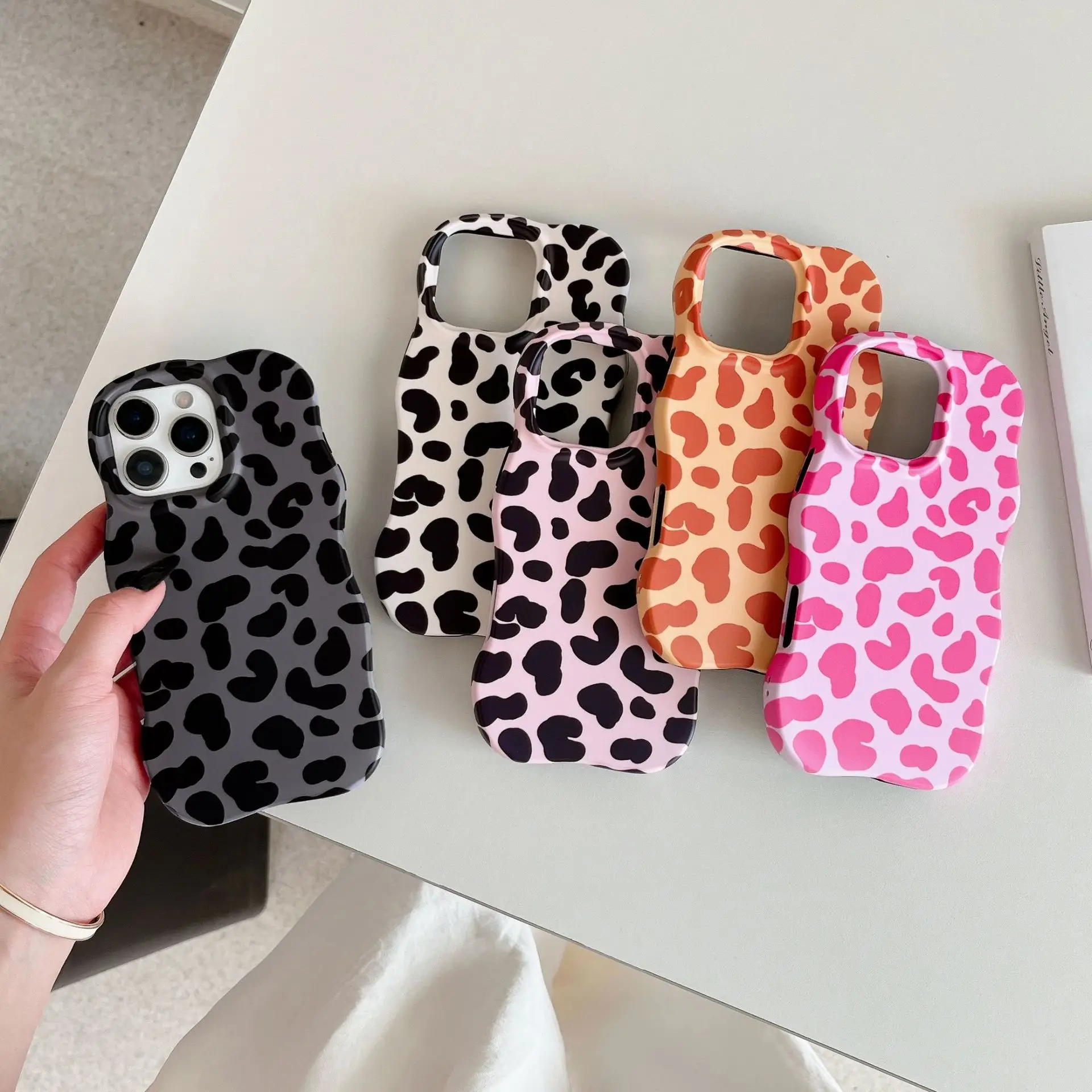 

New 2 in 1 Frosted Leopard Print Phone Case for IPhone 17 16 15 Pro Max 17 Pro Wave Edges Protective Cover Fashion Shell