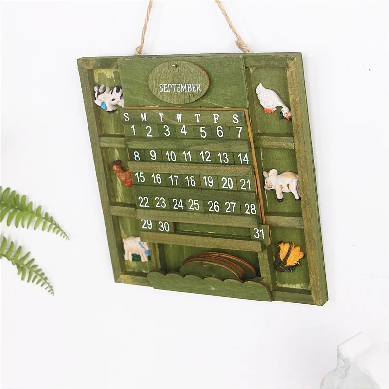 Calendario de personalidad Retro creativo 1 Juego hecho a mano de madera decoración del hogar colgante de pared DIY lindos animales escritorio de oficina perpetuo