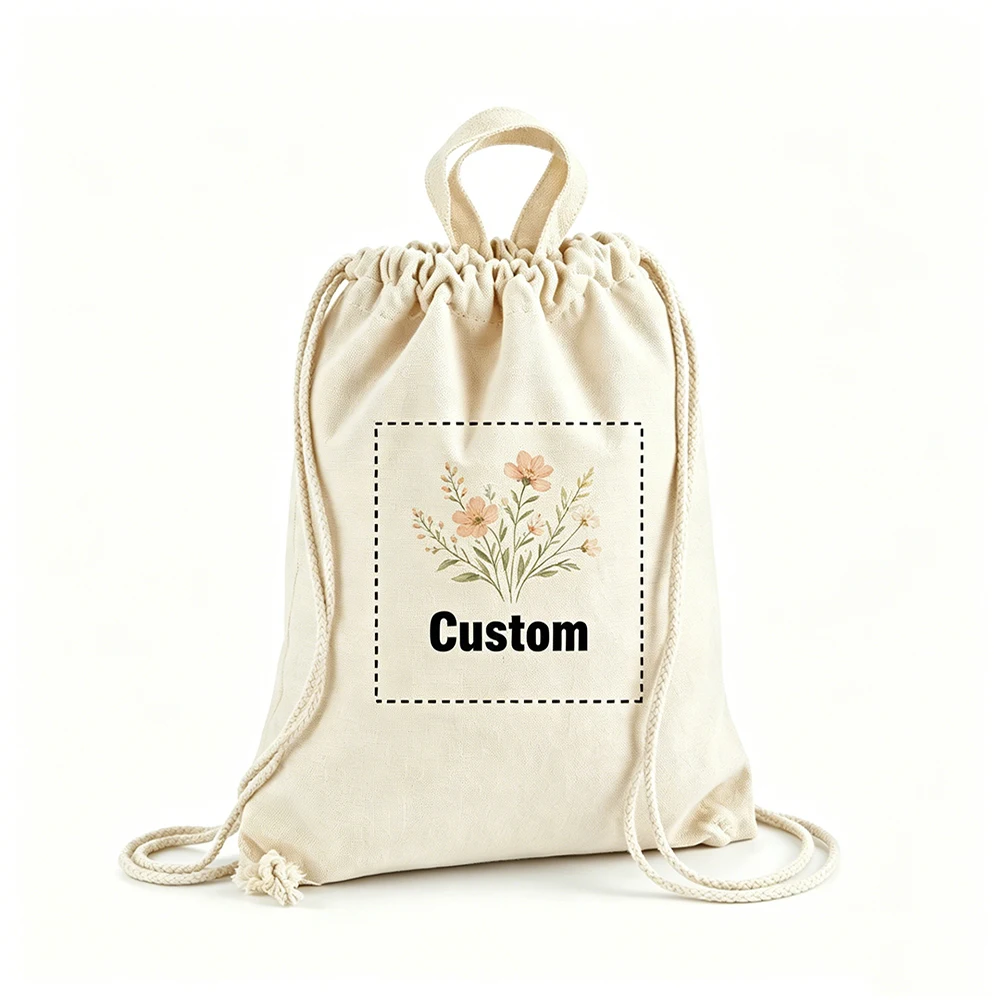Lightweight Drawstring Canvas Bag Custom Design Breathable For Students School Outdoor Activities Backpack Gift