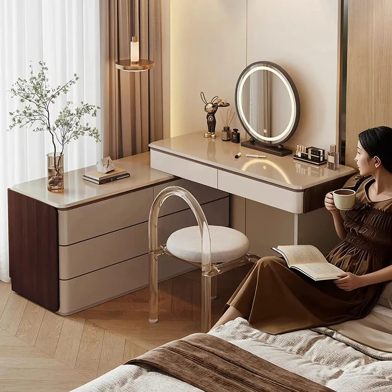 Wood Storage Vanity Table Drawers Organizer Cosmetics Modern Dressing Table Women Comfortable Penteadeira Lounge Suite Furniture