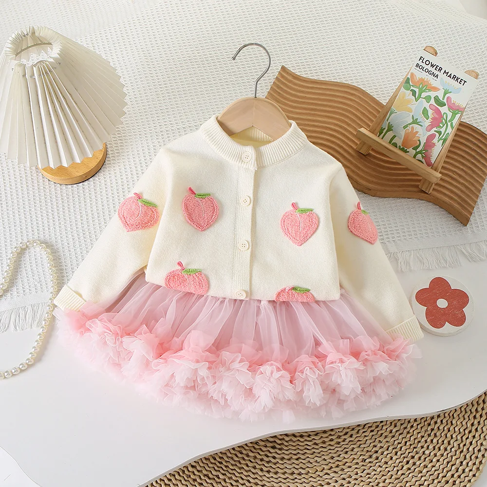 

Girls Knitted Clothes Sets Spring Autumn Children Woolen Jersey Sweaters Coats Skirts 2pcs Tutu Dress Suit For Baby Outfits Kids