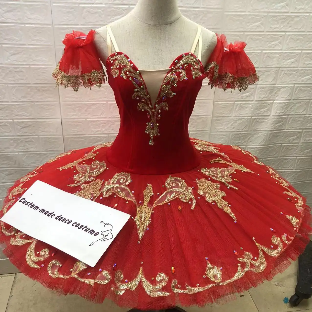 Vestido alto personalizado profissional do balé, traje vermelho do desempenho da trupe do balé, do adulto e das crianças, imagem