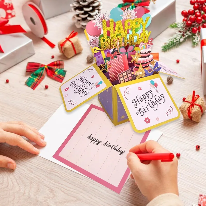 3D-Pop-Up-Geburtstagskarte, lila Schmetterlings-Blumen-Grußkarte mit Umschlag, kreatives Geschenk für Kinder, Erwachsene, Familie, Freunde – Detail 8