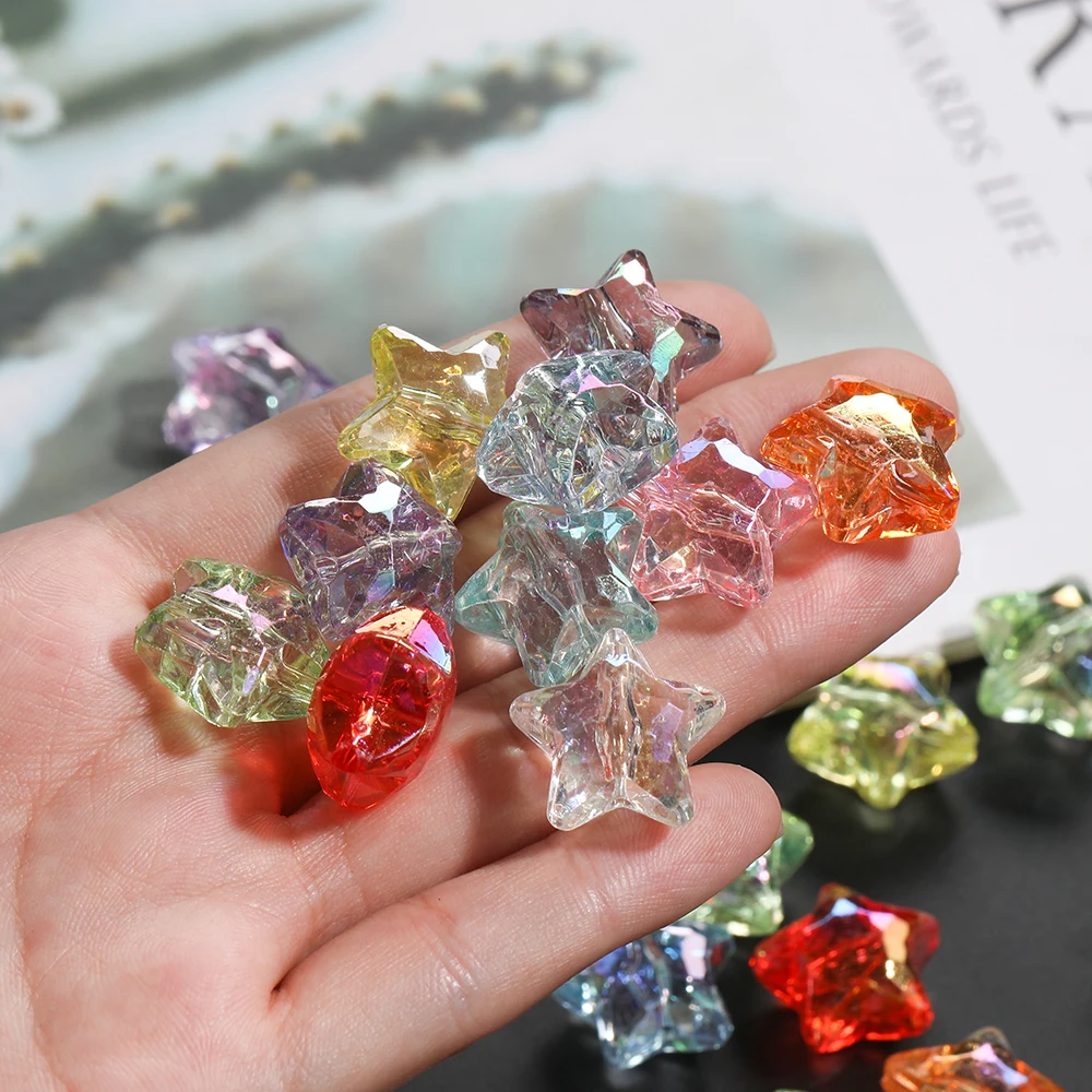 20 peças contas de pentagrama acrílico facetadas cor ab contas espaçadoras em forma de estrela para colar diy corrente de telefone joias fazendo descobertas