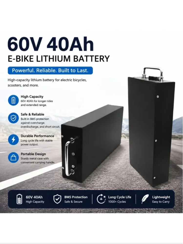 60V 40Ah Lithium-Akku für Elektromotorräder, 2000W Hochleistungsmotor geeignet für Harley Davidson Folding Citycoco Elektroroller, inklusive kostenlosem Ladegerät