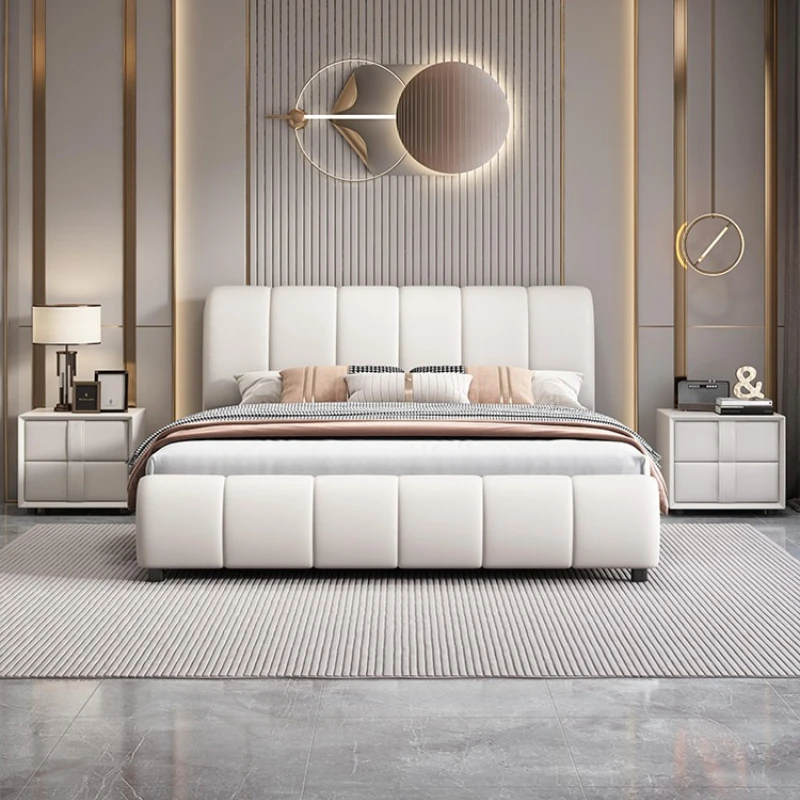 

Белая кожаная кровать в современном итальянском стиле, роскошная свадебная кровать, кровать для главной спальни, мебель для дома, распродажа, интерьерная мебель.