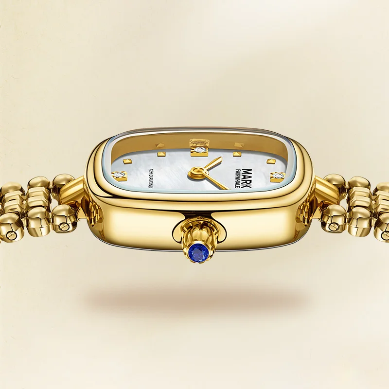 Luxury Gold Women's Watch Steel Rectangle Diamond Top Fashion Dress Wristwatch for Ladies