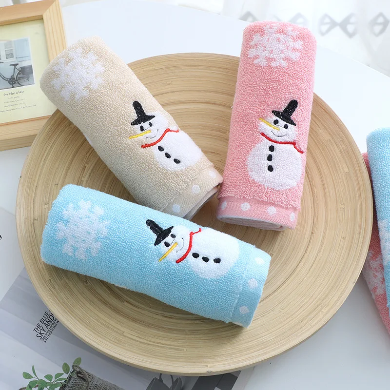 Christmas Hand Face Towel for Kids 100% Cotton Snowman Washing Cloth Home Towels Bathroom New Year Xmas Gift