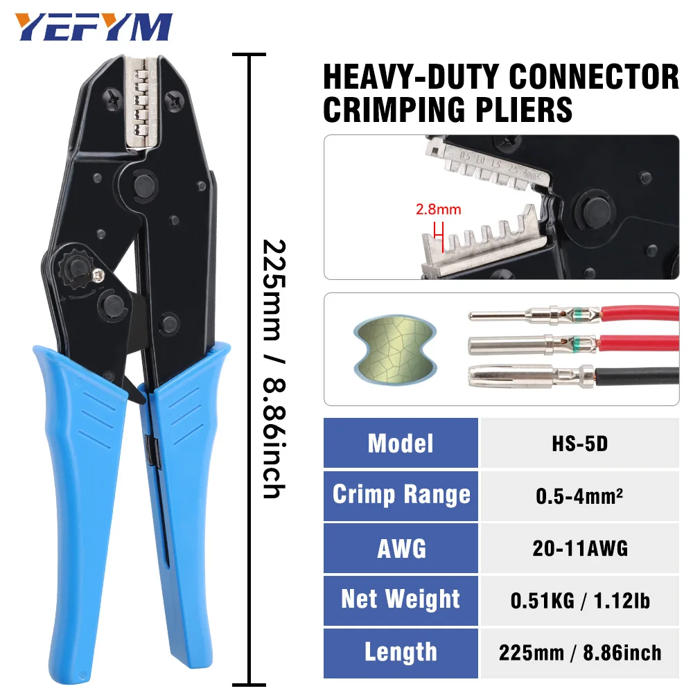 HS-5D Aviation Pin Crimping Pliers for Heavy-duty Connector Plug Cold-pressed Terminals