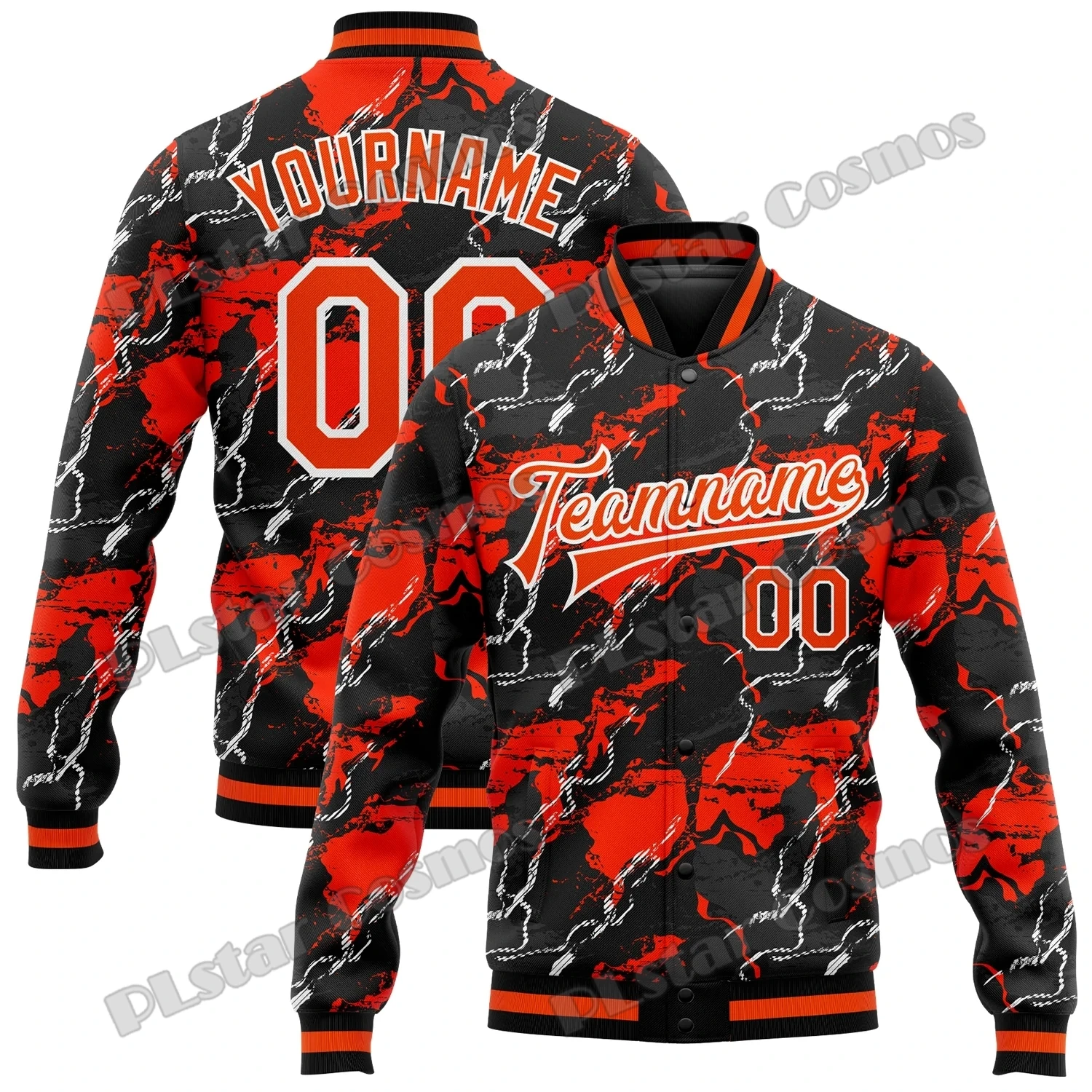 Custom Red Orange Gold-Black 3D Pattern Printed Men's Bomber Full-Snap Varsity Jacket Winter Unisex Casual Baseball Jacket AK06