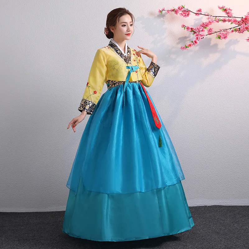 

Ханбок для женщин, корейский традиционный костюм, дворцовый костюм меньшинства, придворная одежда, цветочное новогоднее свадебное танцевальное платье