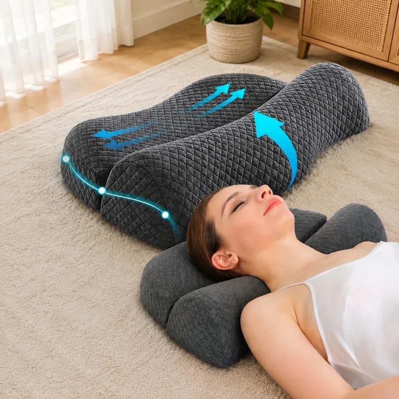 Contour-designed neck and shoulder support cushion for enhanced sleep quality and posture alignment