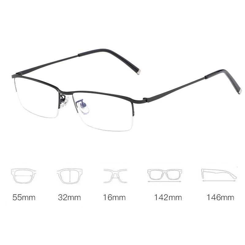 Vintage Business Half Frame Photochromic Myopia Glasses Metal Near Sight Eyeglasses Finished Minus Eyewear Diopter 0 To -6.0