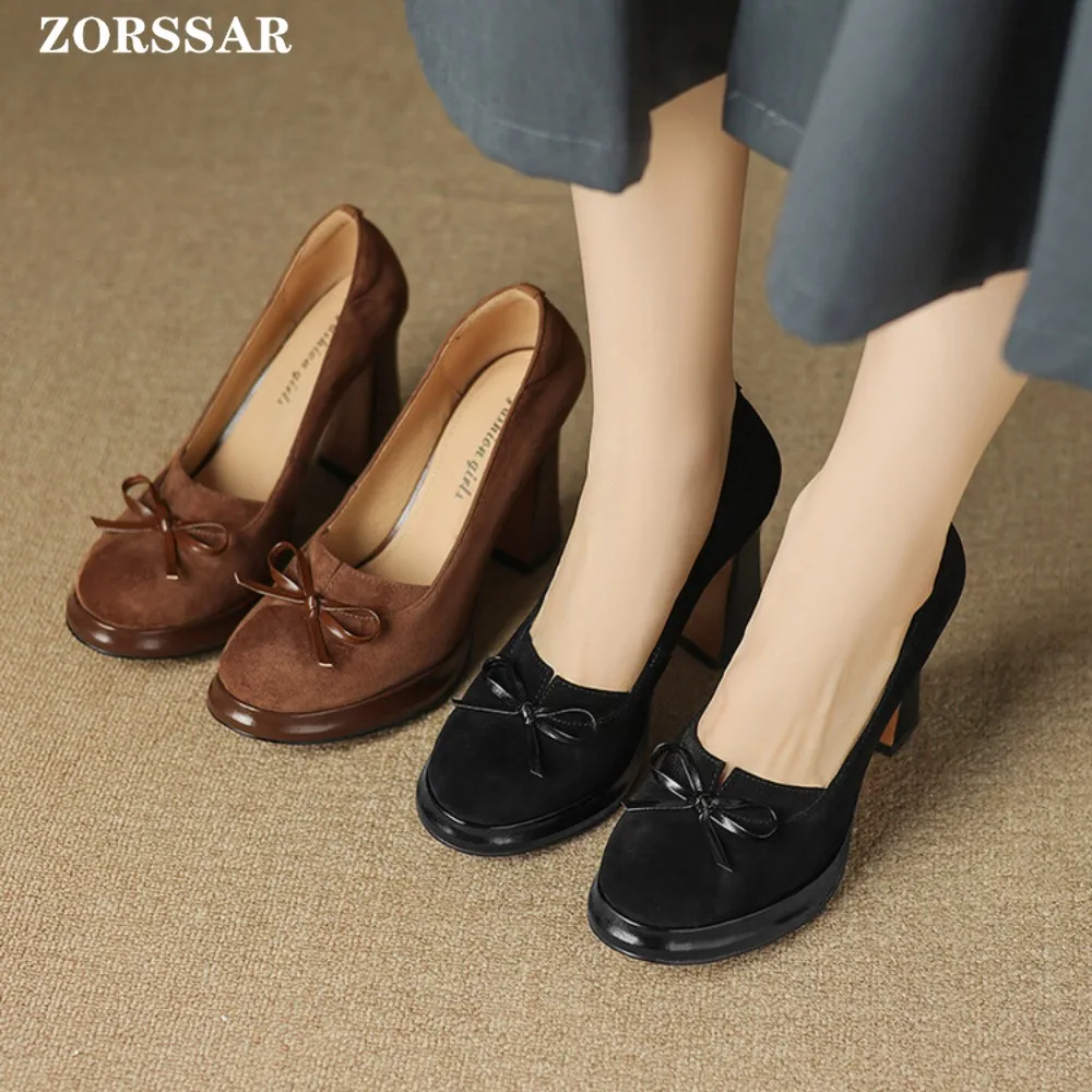 

2024 Spring Summer Arrive Dress Office Shoes Women Pumps Suede Leather Shoes Round Toe High Heels Single Shoes Heels Women