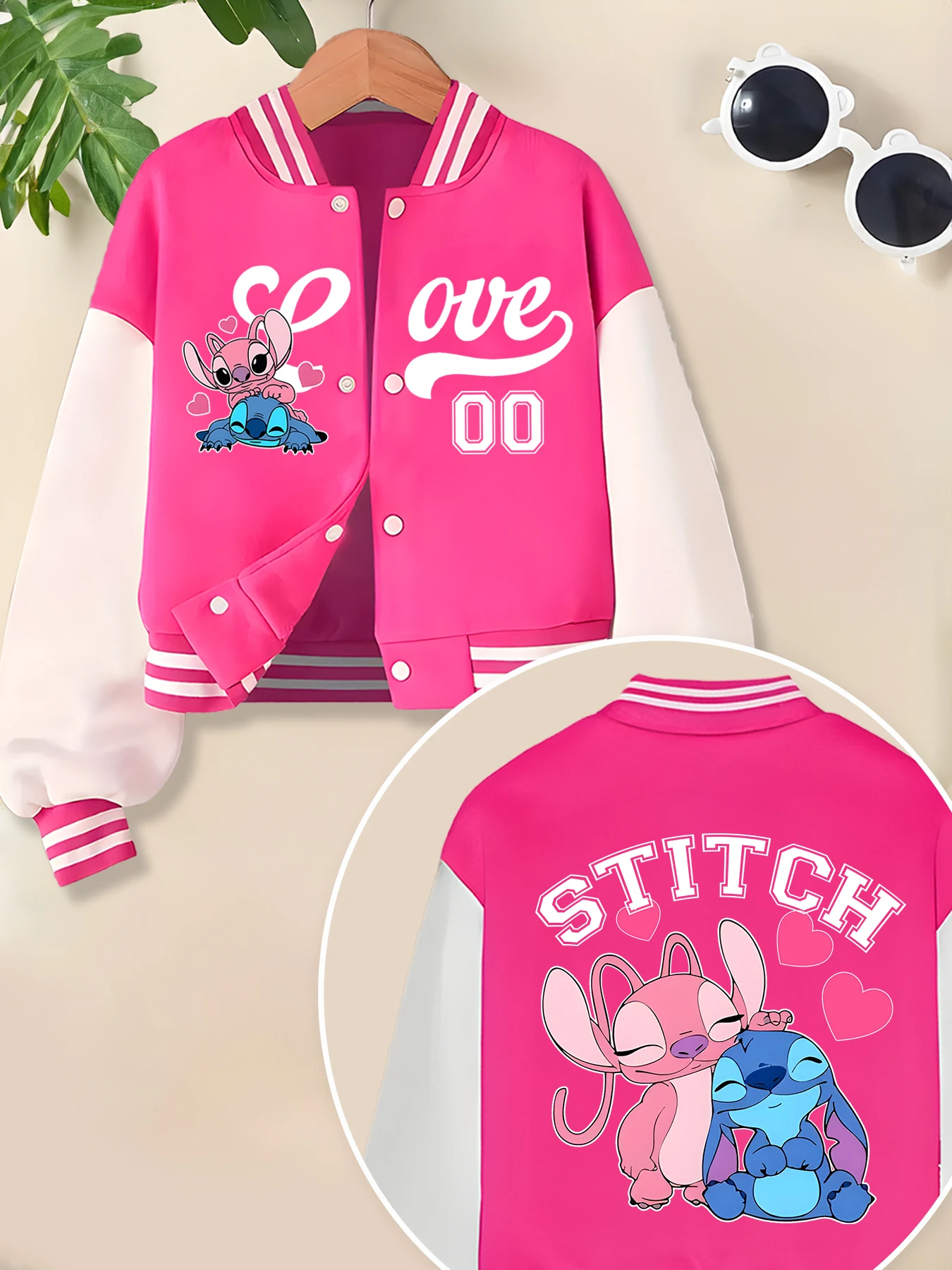 Disney fashion trend baseball jacket, suitable for daily sports and casual wear, printed with cute Stitch pattern, nice gift.