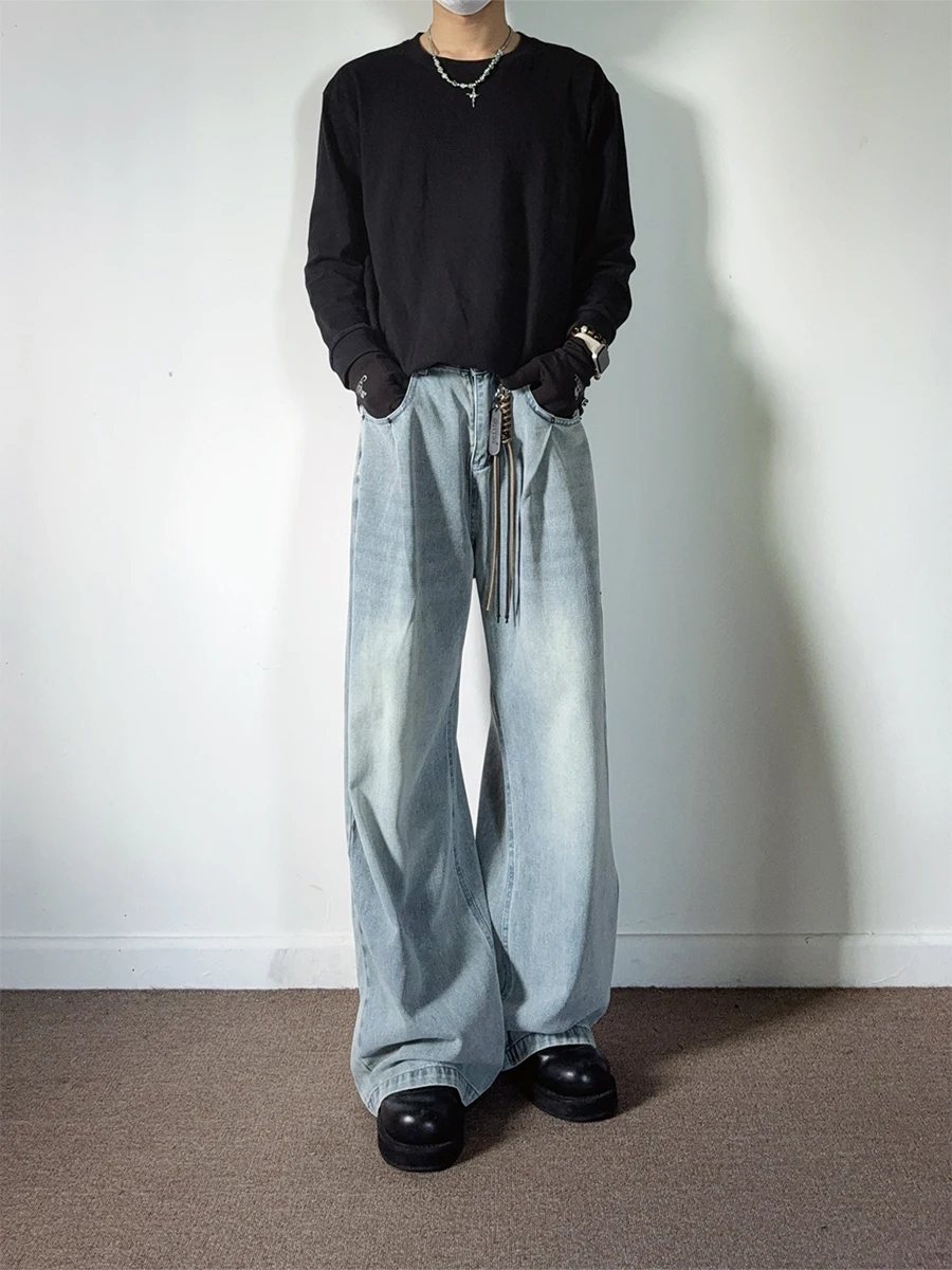 

Американские ретро джинсы Cleanfit, мужские свободные прямые широкие брюки, повседневные длинные брюки, джинсы с водной талией, молодежные модные износостойкие