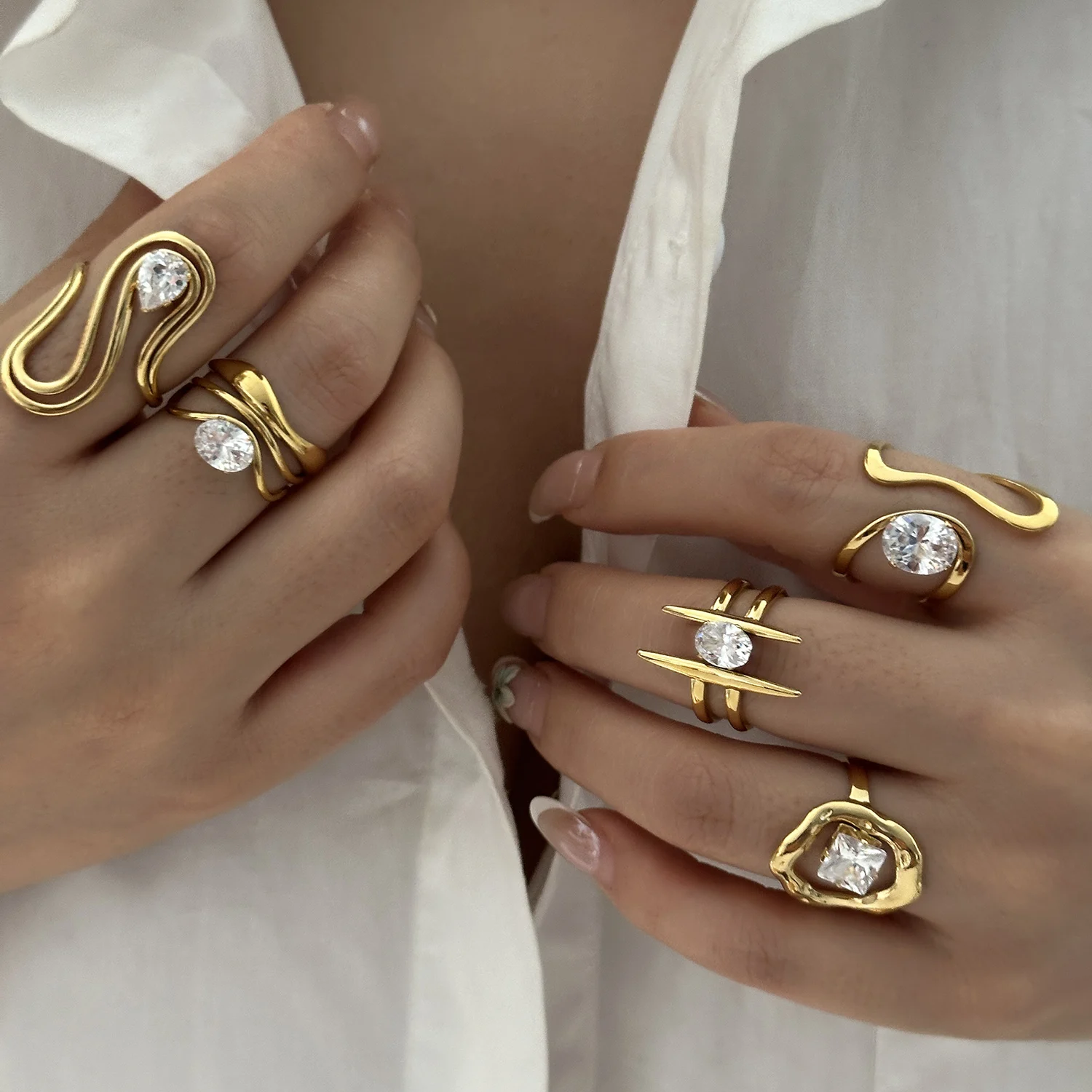 Einfacher, leichter, luxuriöser Zirkon-Ring im Liniendesign für Damen und Herren, glänzender Statement-Ring mit kubischem Zirkonia, stapelbarer Schmuck, Geschenke – Detail 1