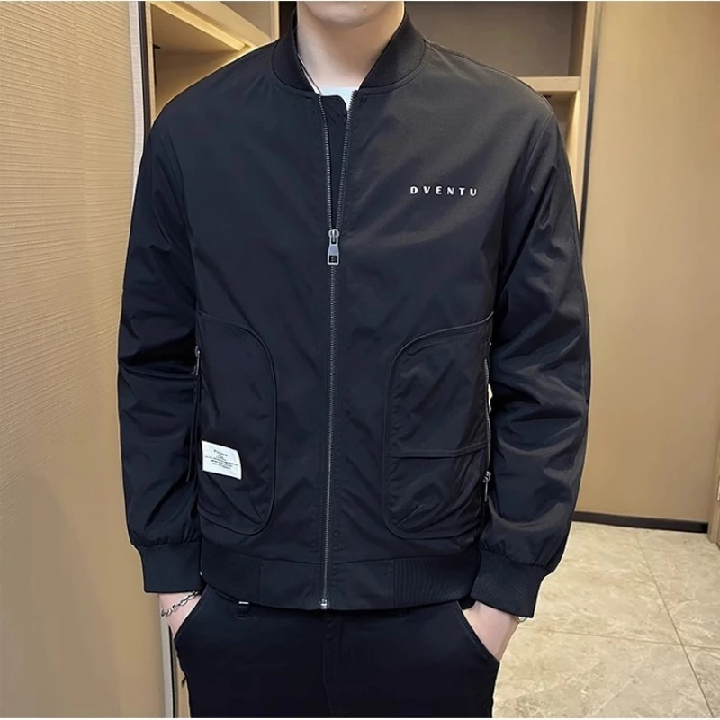 

Мужская приталенная куртка с бейсбольным воротником в корейском стиле, легкая модная уличная одежда, повседневная модная верхняя одежда