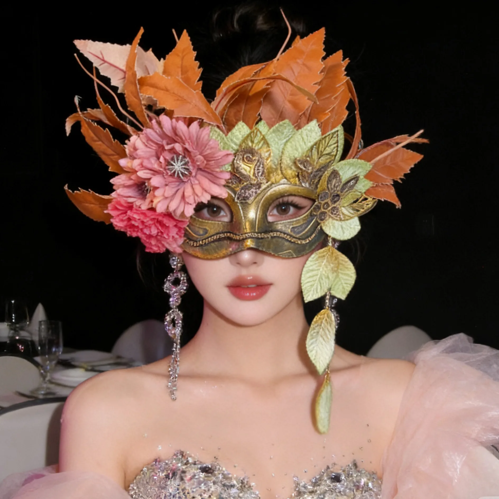 Venice Mori Flower Mask Creative Mask Singing Party Dance Halloween Carnival Mask