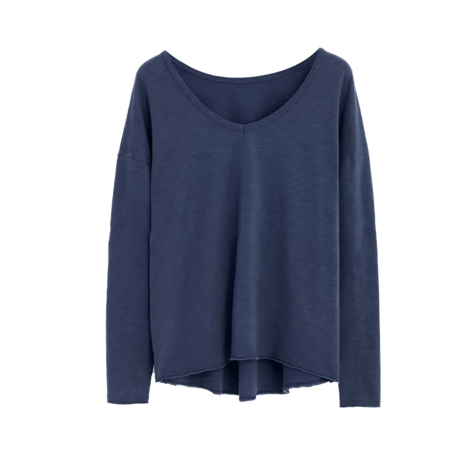 

Brushed Cotton Oversize T Shirt American Style Long Sleeve V Neck Vintage Slouchy Tees Tops
