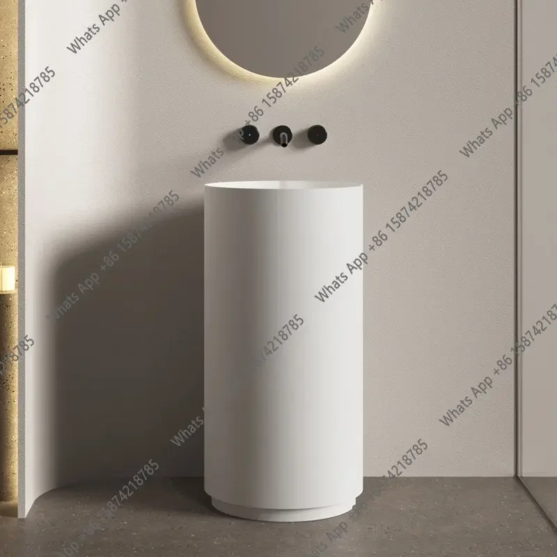 

X Round Artificial Stone Wash Basin Small Apartment Household Balcony Integrated Floor-to-ceiling Simple Column Basin