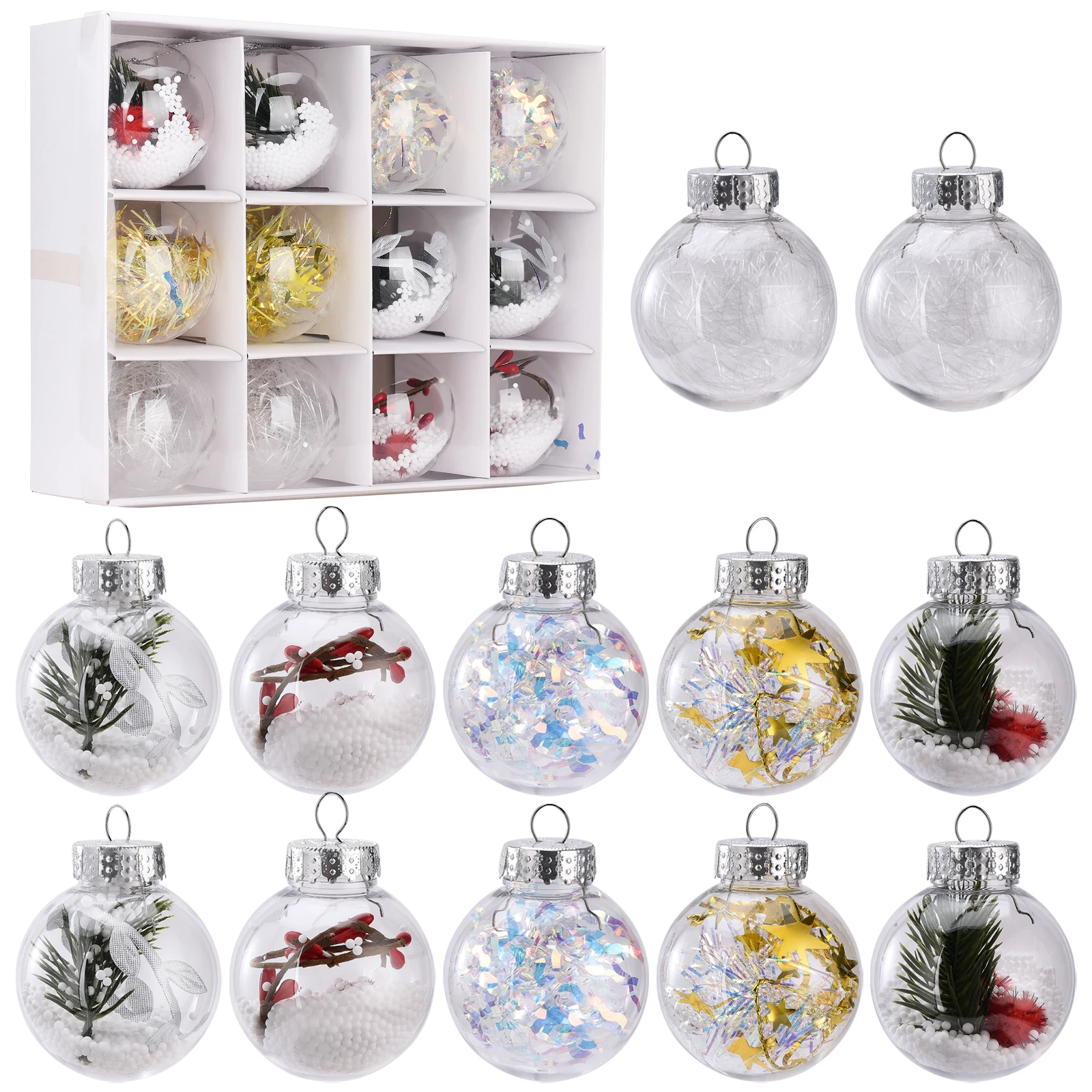 

12Pcs Boxed Christmas Balls Ornaments Transparent Plastic Fillable Ball Pendant Xmas Tree Hanging Crafts Festival Party Decor