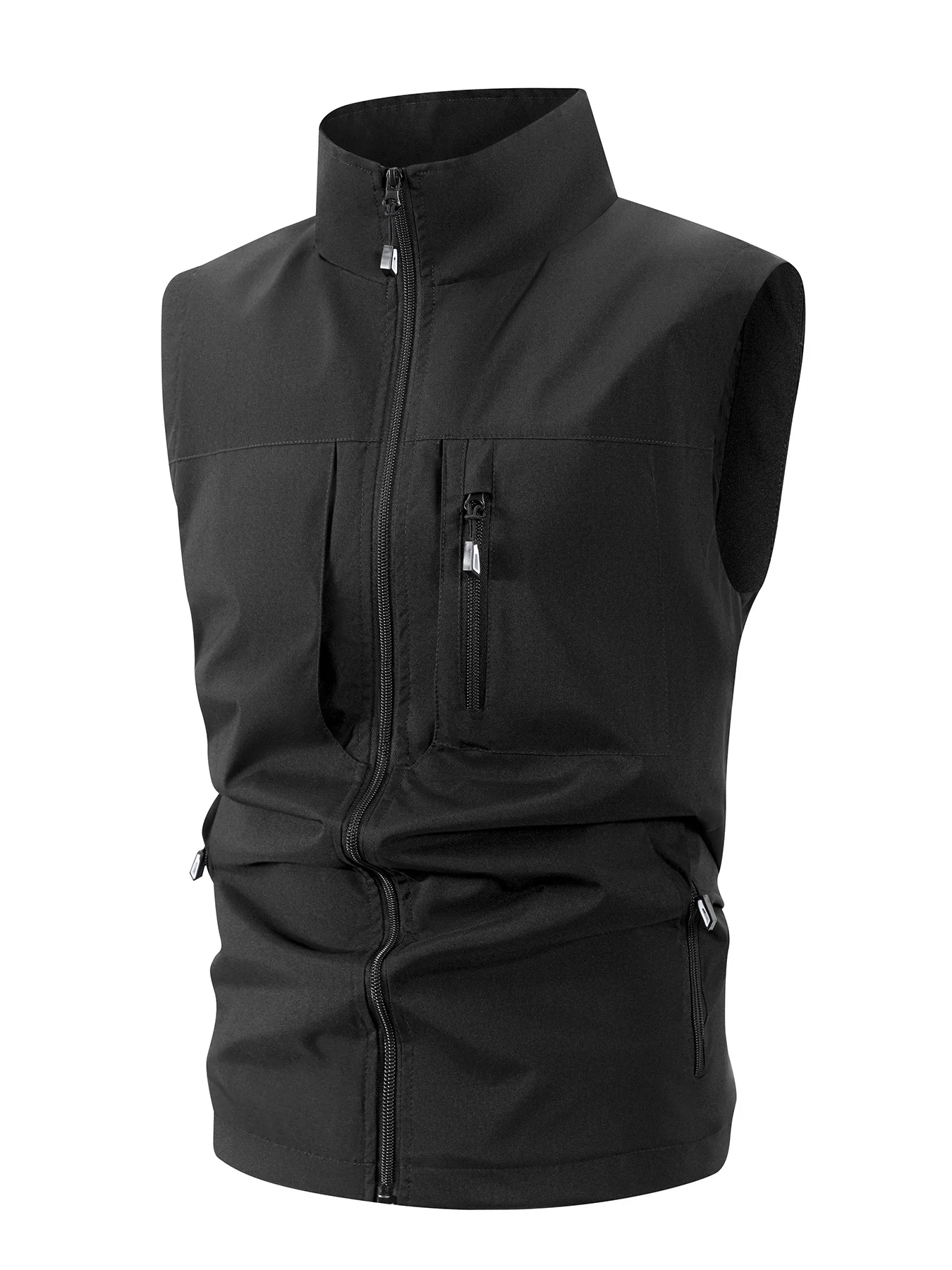 

Men's casual fashion vest a sleeveless vest with multiple pockets and a small stand-up collar featuring a stylish dressing style