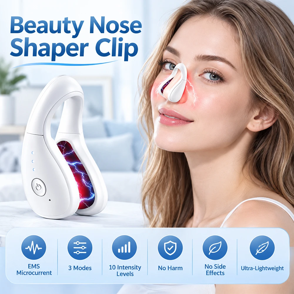 EMS Nose Shaper Red Light Beauty Nose Clip 3 Modes Microcurrent Pulse Nose Lifter Rechargeable High Nose Bridge Sculpting Tool