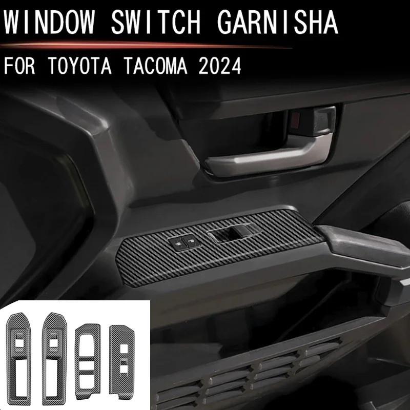 

For Toyota TACOMA 2024 ABS Car Stainless Steel Carbon Fibre Chrome Window Rises Cover Glass Switch 4PCS Accessories