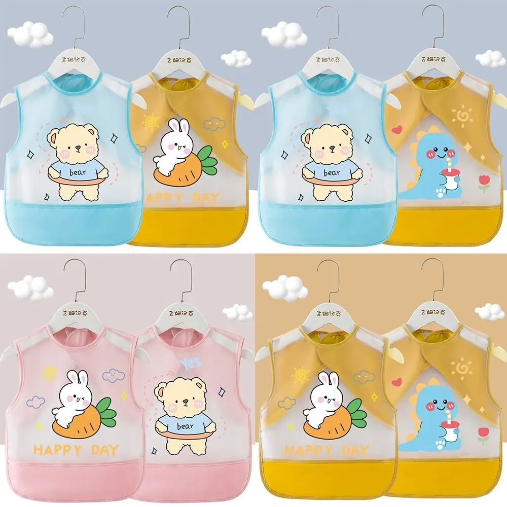 Cartoon Pattern Eating Bibs Bear Rabbits Waterproof Children Apron Sleeveless Anti-dirty Children Protective Clothing Children