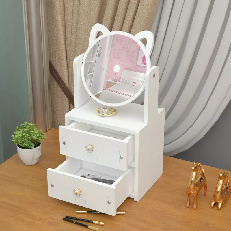 Makeup Mirror Portable Desktop Dressing Table Simple Mirror with Storage Box to Organize Makeup cabinet organizer  drawer