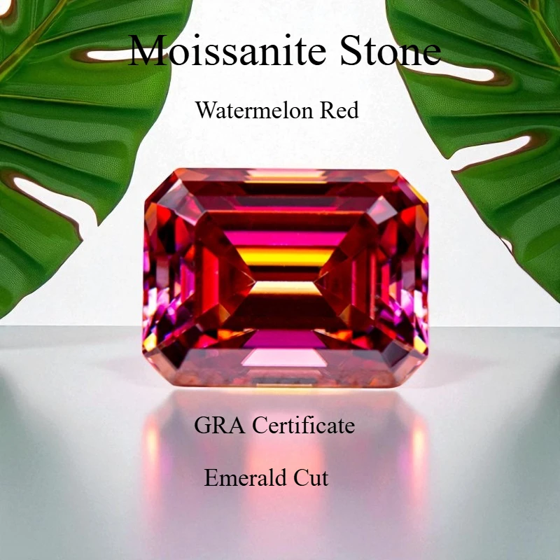 

Муассанит камень арбуз красный цвет изумрудной огранки искусственный драгоценный камень для изготовления ювелирных изделий своими руками с сертификатом GRA