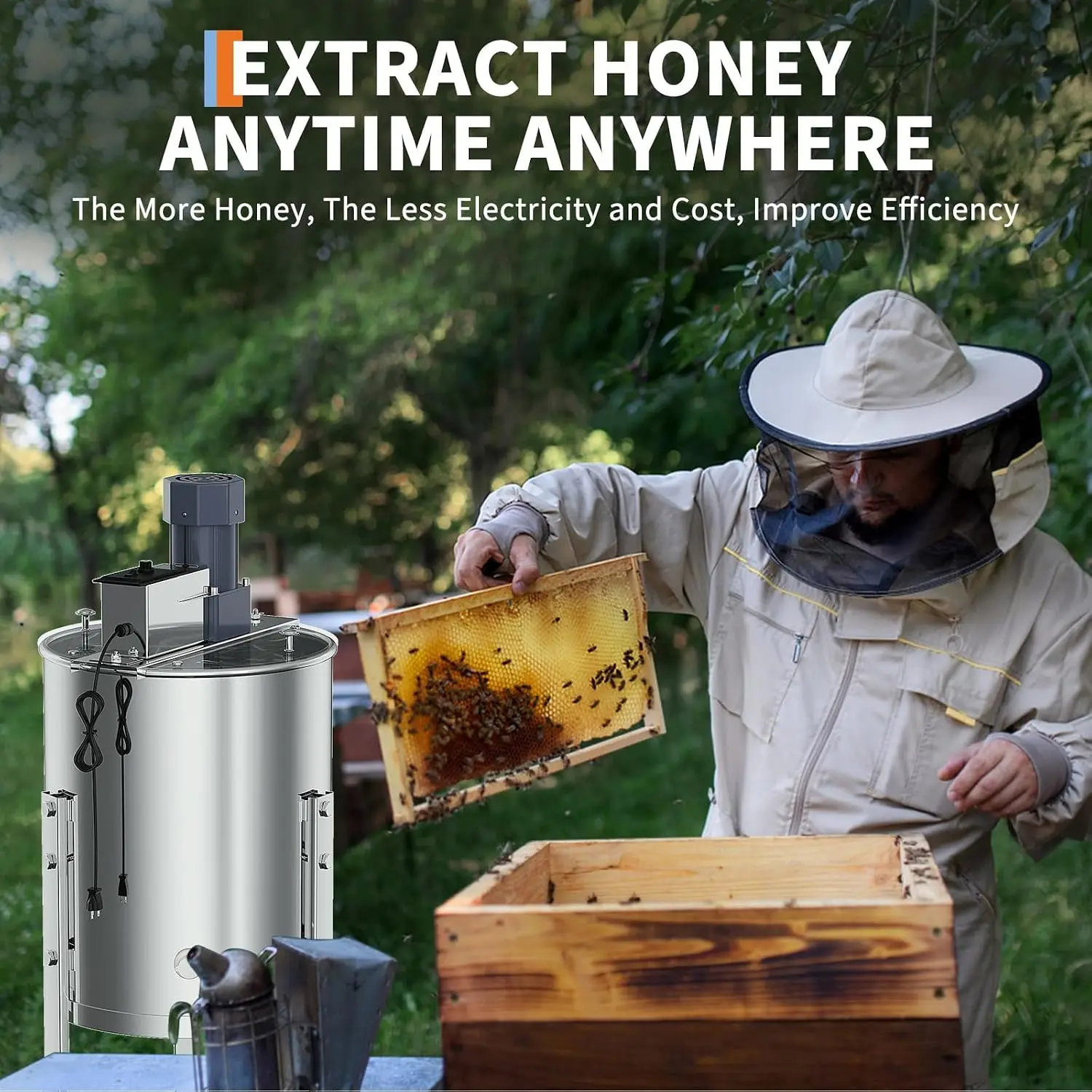 TWISTER.CK 4-Frame Electric Honey Extractor – Food-Grade Stainless Steel Spinner with Stand, Transparent Cover & Efficient Harvesting Design for Beekeepers view 3