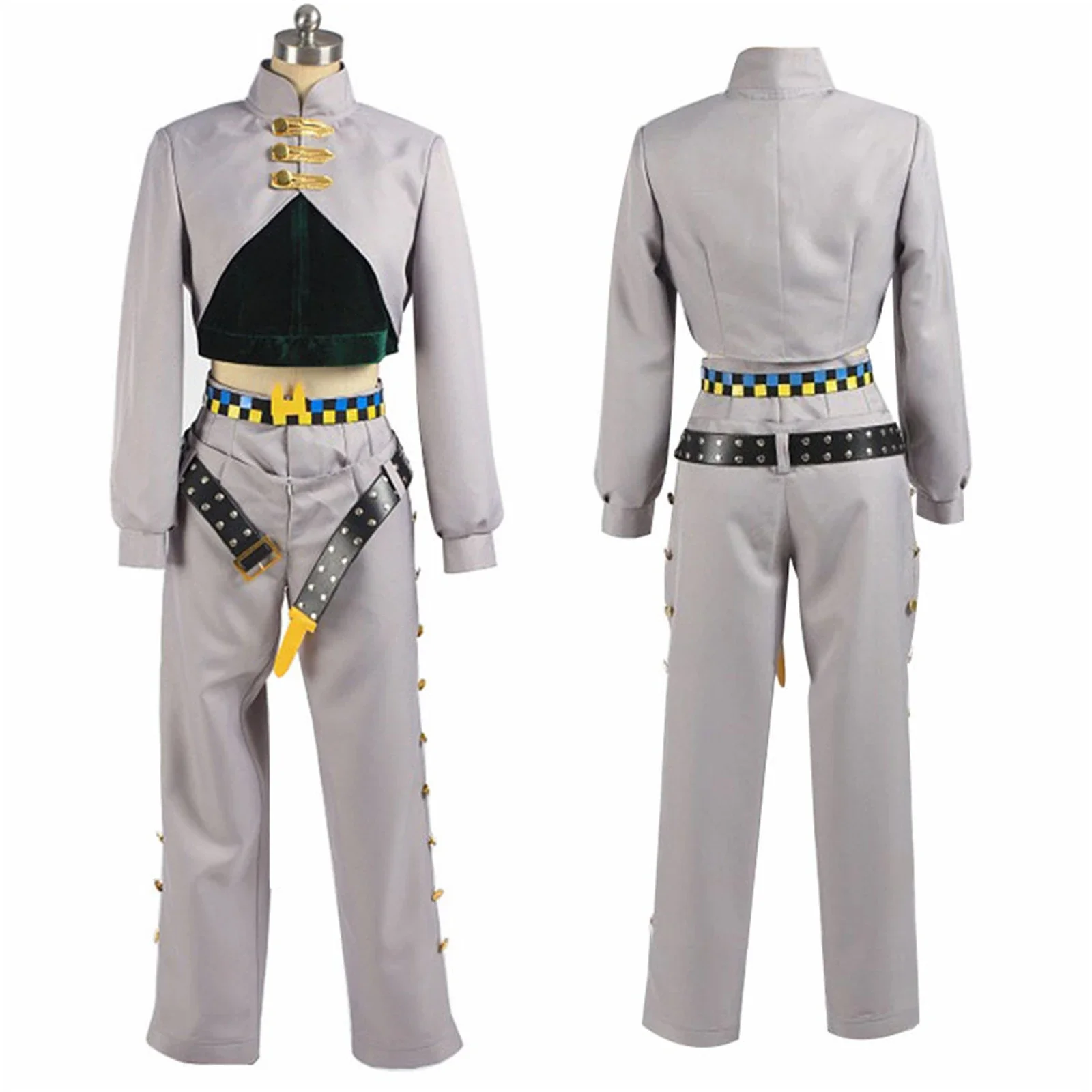 

Anime JoJo's Bizarre Adventure Rohan Kishibe Cosplay Costume Jack Top pants Belt Full Set JOJO Costume Outfits Halloween Suit