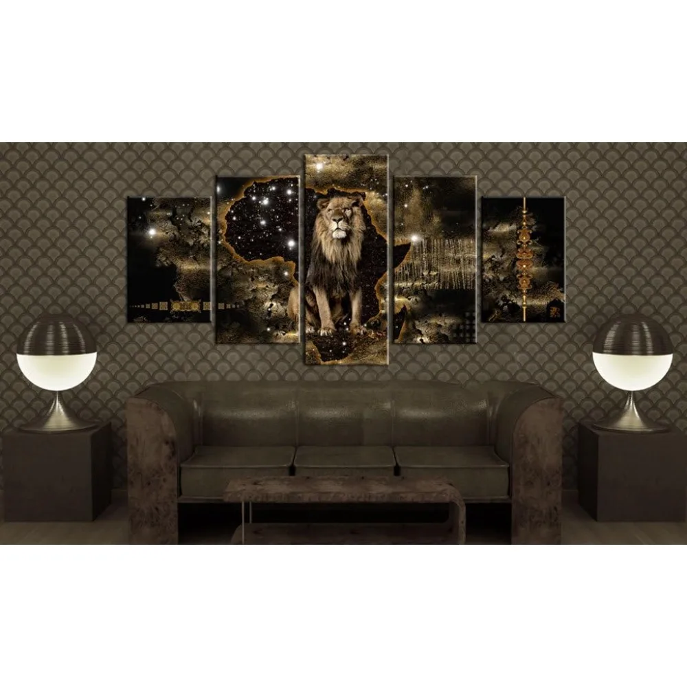 Acoustic Canvas Wall Art Africa 80x40 in - 5pcs Picture with Acoustic Foam Sound Print Artwork Room Acoustics Soundproofing Lion